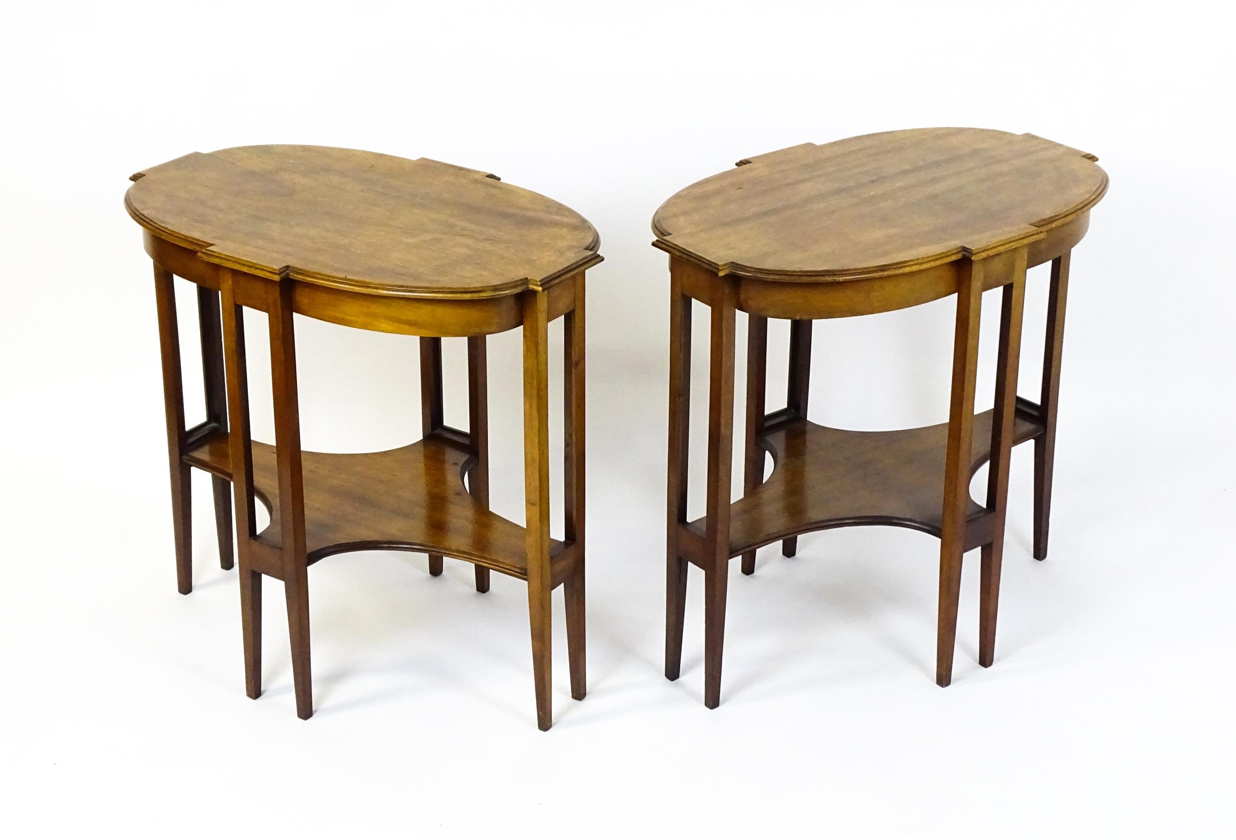 A pair of late 19thC / early 20thC mahogany side tables, each with shaped tops and having eight - Image 8 of 9