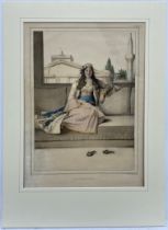 Louis Dupre (1789-1837), Original lithograph hand coloured with watercolour, Titled Une Athenienne /