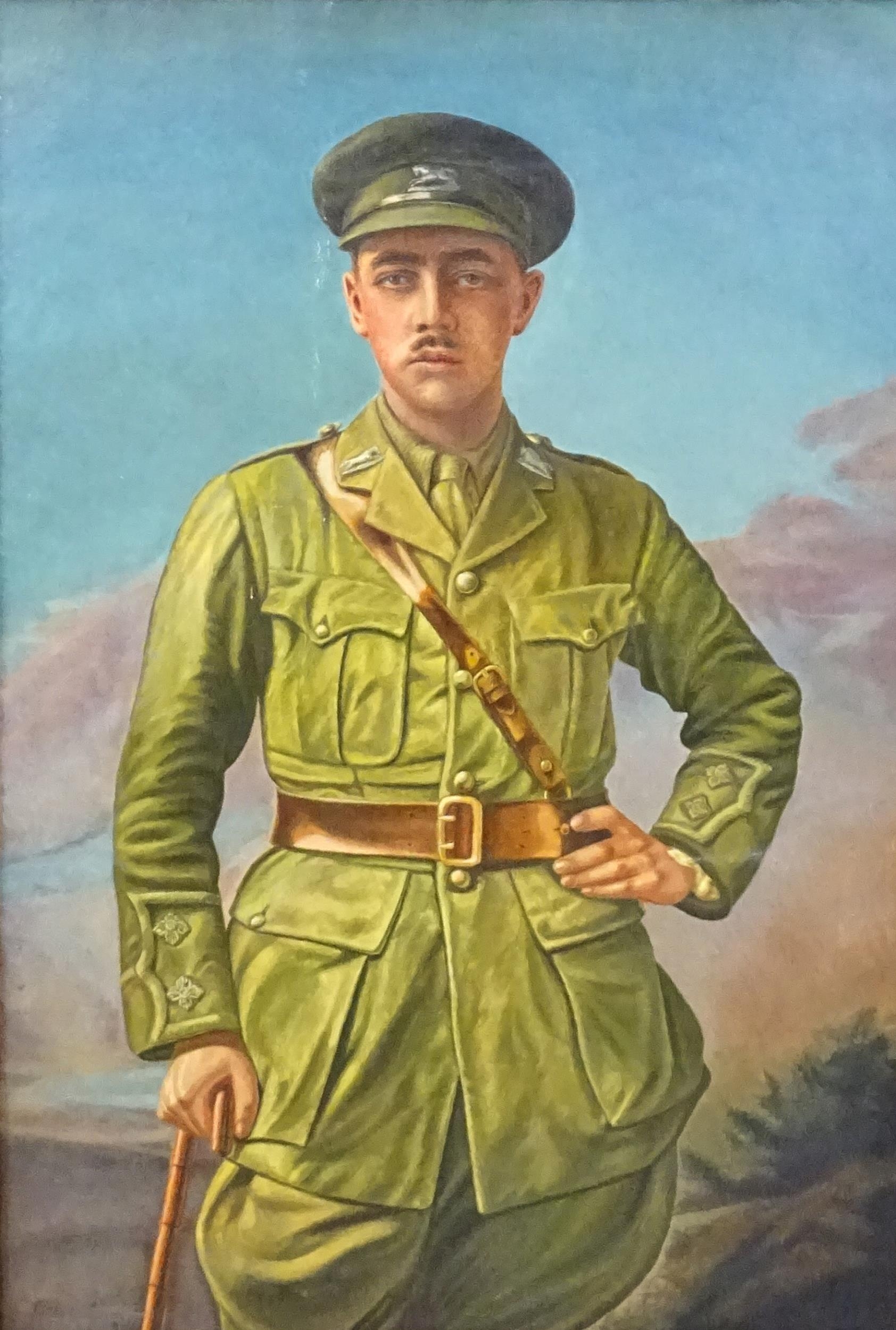 Leslie W. Lang, Early 20th century, Oil on canvas, A portrait of WWI / WW1 solider Lieutenant Gus - Image 3 of 5