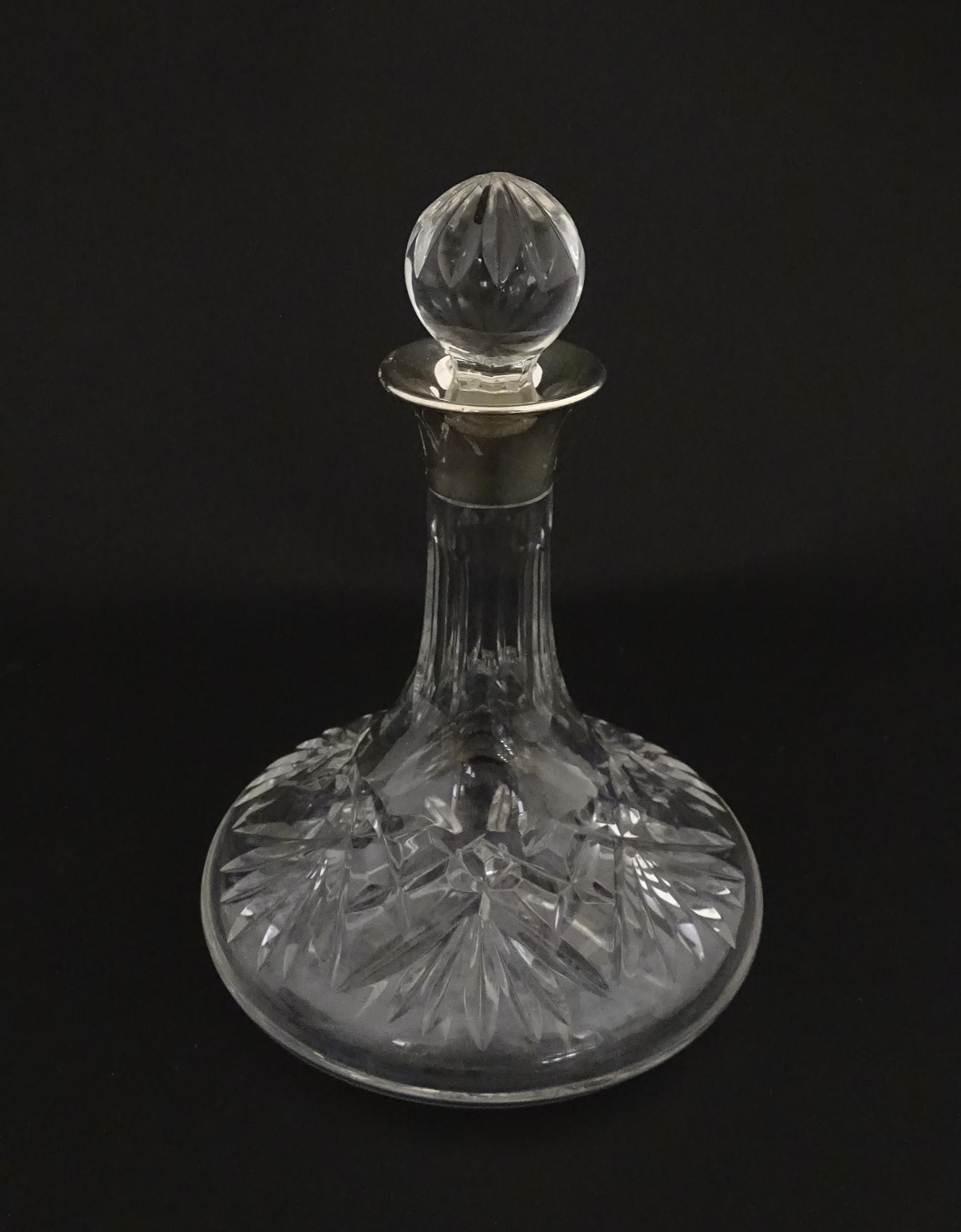 A cut glass flask of small ships decanter form with silver collar hallmarked Birmingham 1988, - Image 4 of 8