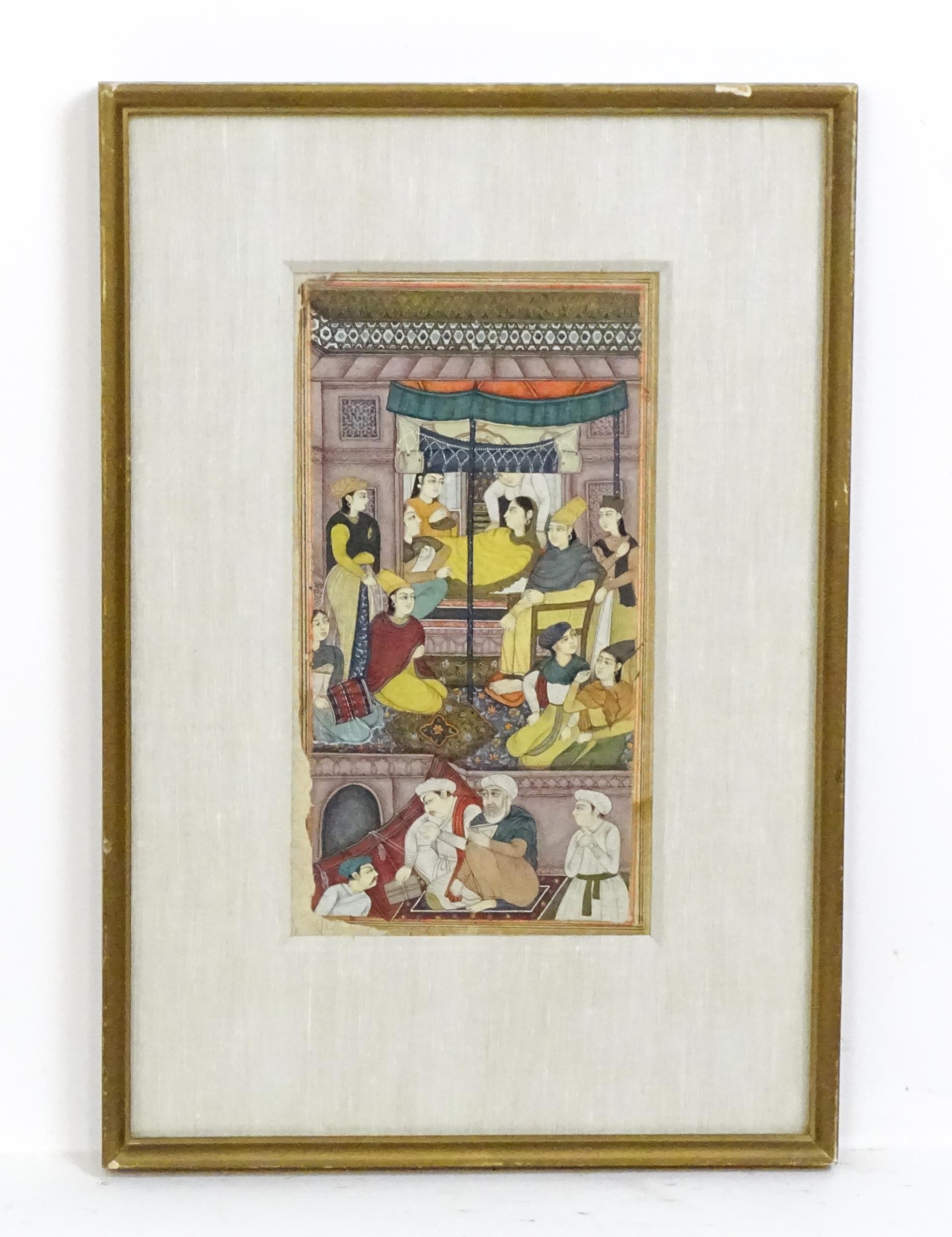 Indian / Persian School, Watercolour and gouache, An illuminated manuscript page, depicting female