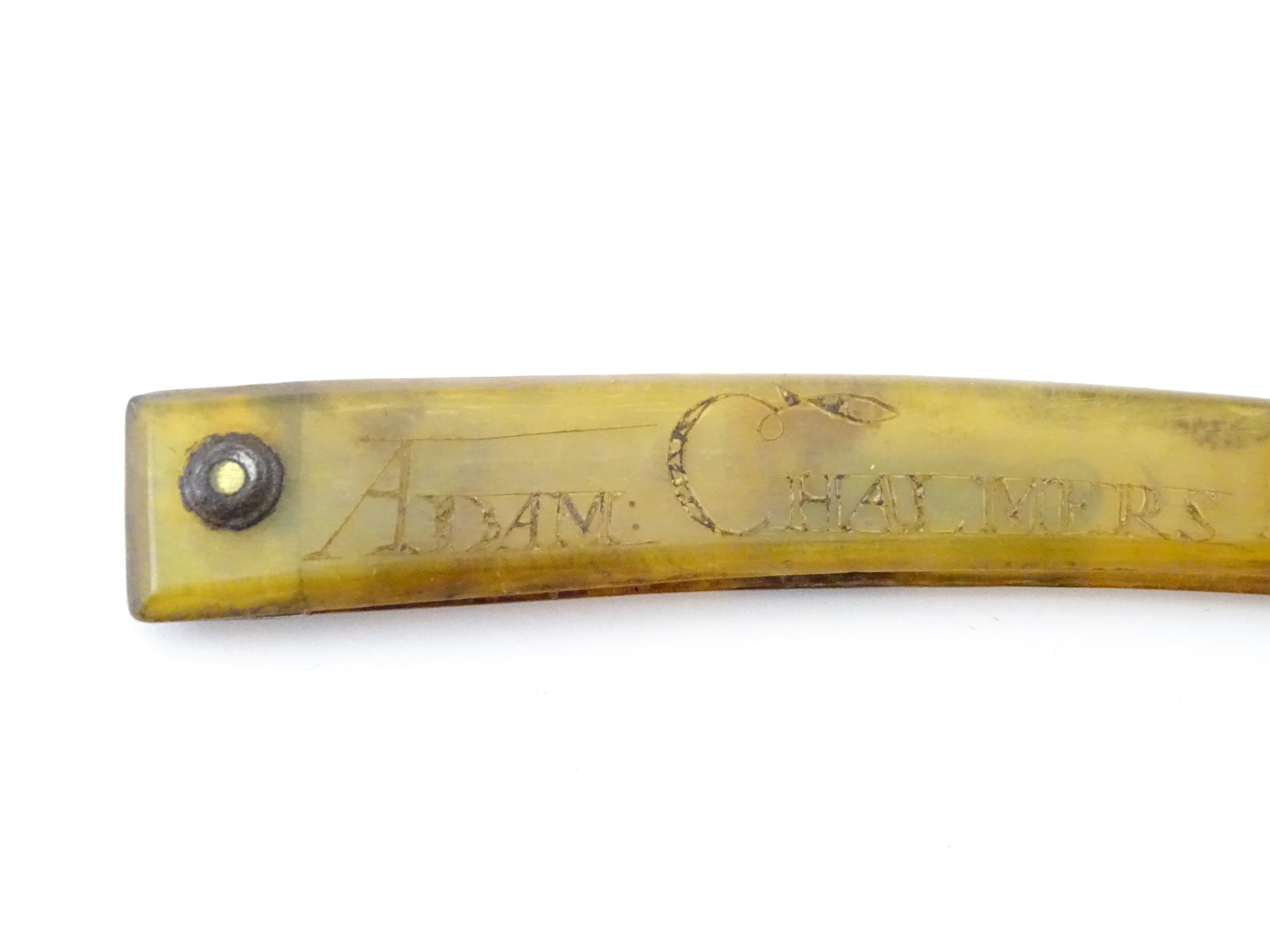 Militaria : a 19thC straight razor, the horn handle inscribed 'Adam Chalmers Lt Inft 79th' and ' - Image 10 of 15