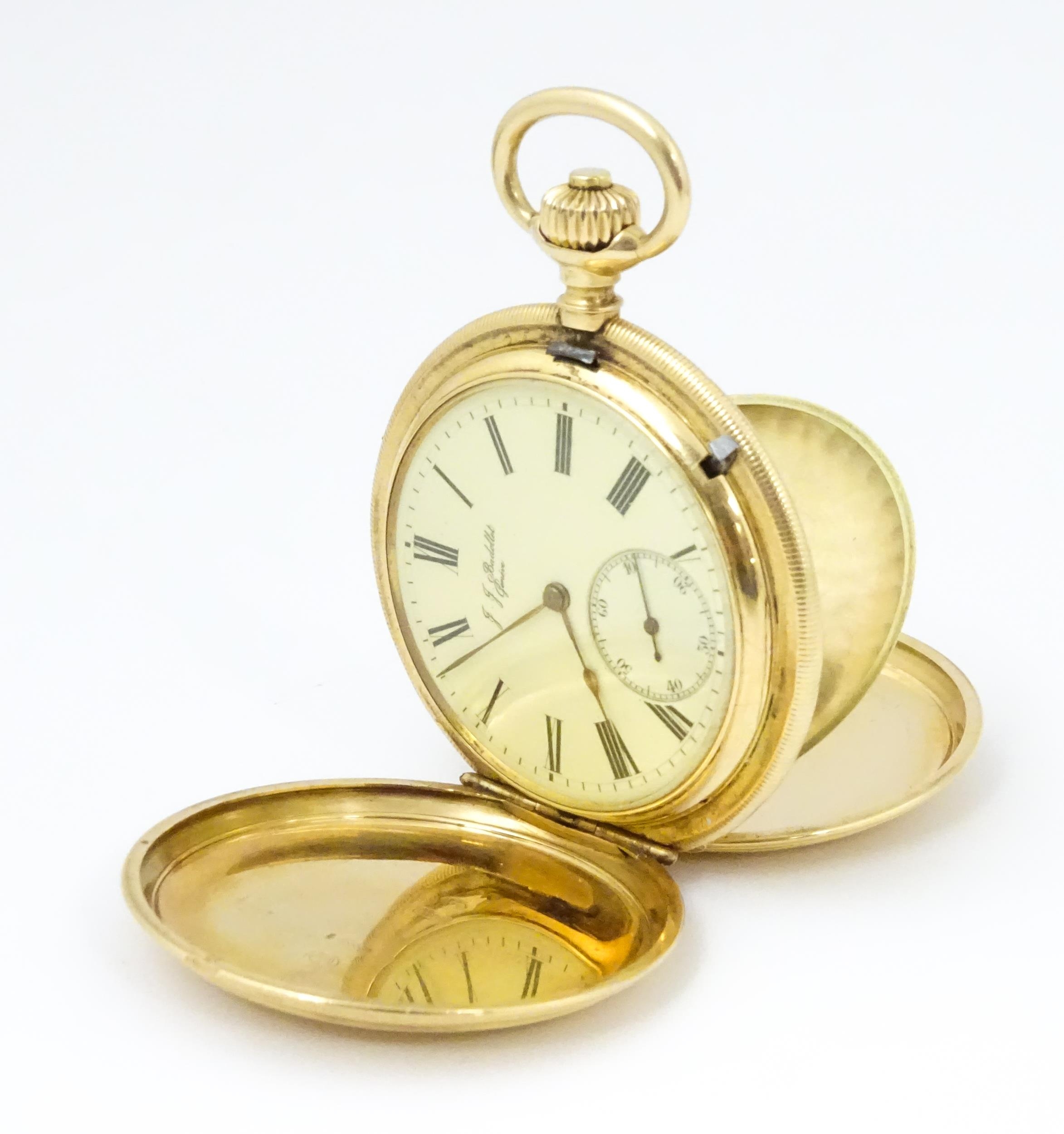 A 14ct gold pocket watch by J. J. Badollet of Geneva, The top wind watch with full hunter case - Image 4 of 10