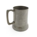 A Victorian pewter half pint tankard mug stamped W. R. Loftus, with a glass base, the body