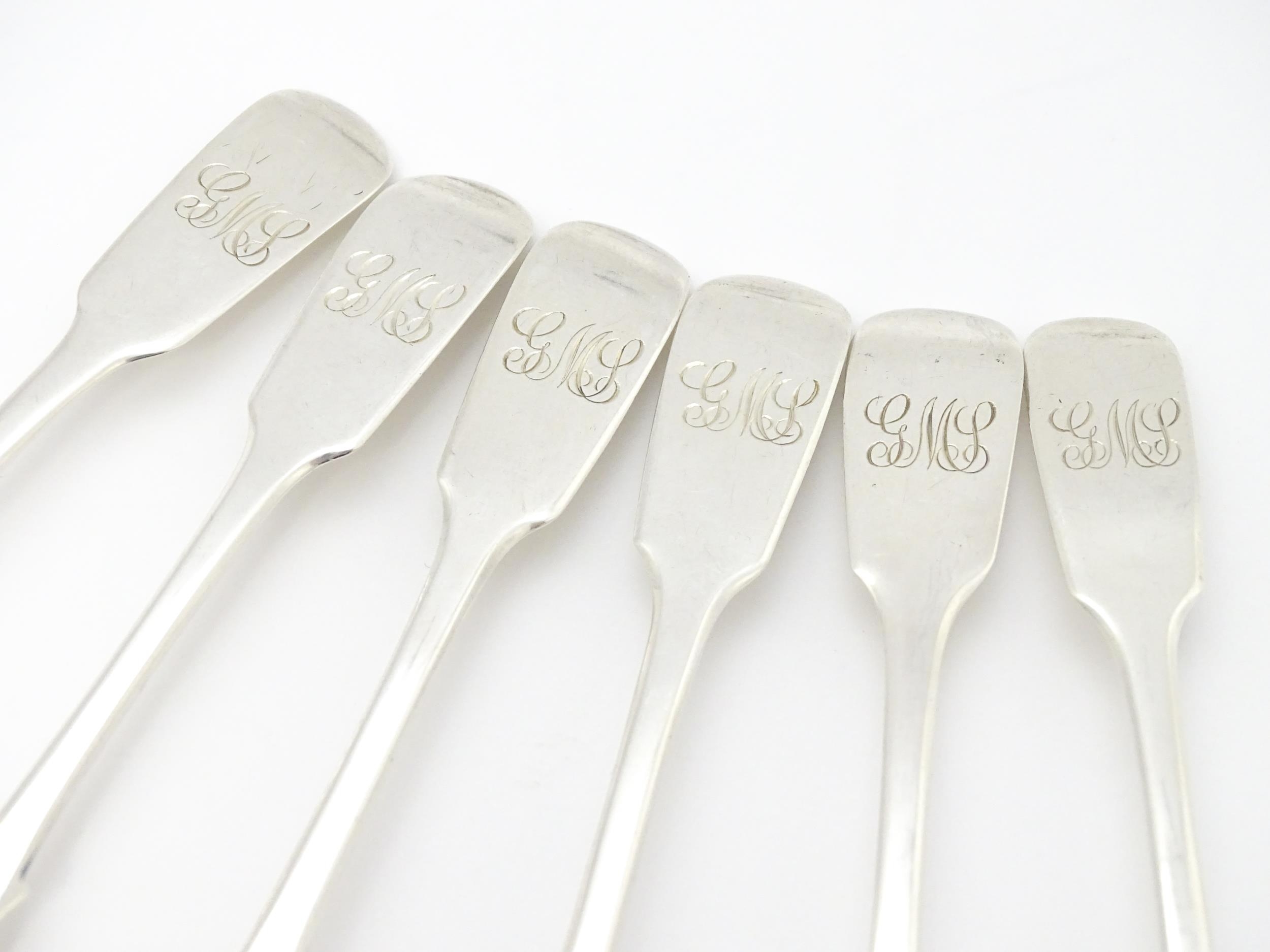 Six assorted silver teaspoons, hallmarked Exeter, one 1836, one 1839, and four 1844. Approx. 5" long - Image 6 of 7