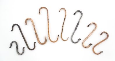 Eight assorted 19thC and later 'S' hooks examples to include copper and steel. Largest approx. 8 1/