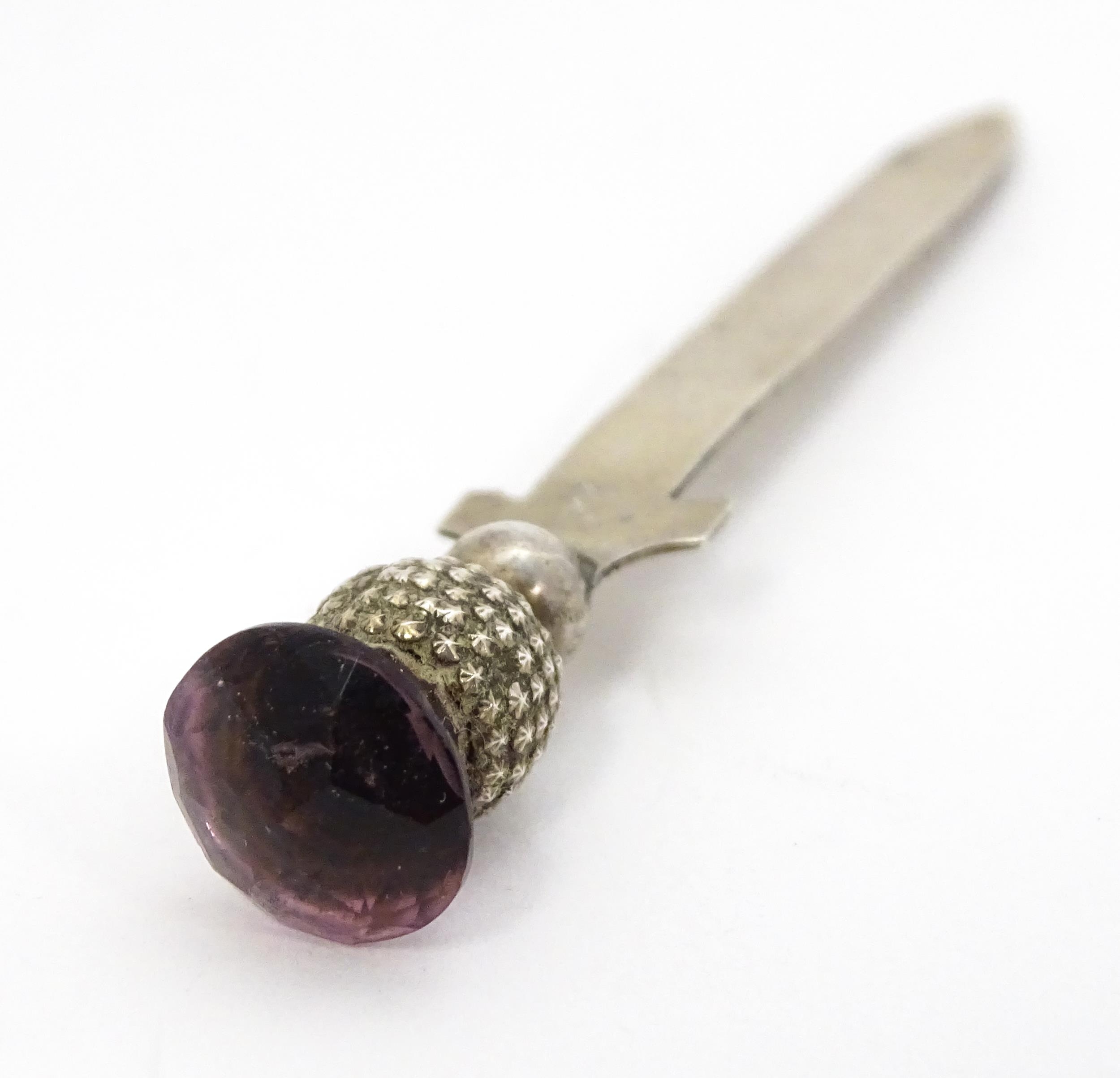 Three silver items comprising a small paper knife / bookmark with thistle finial hallmarked - Image 7 of 8