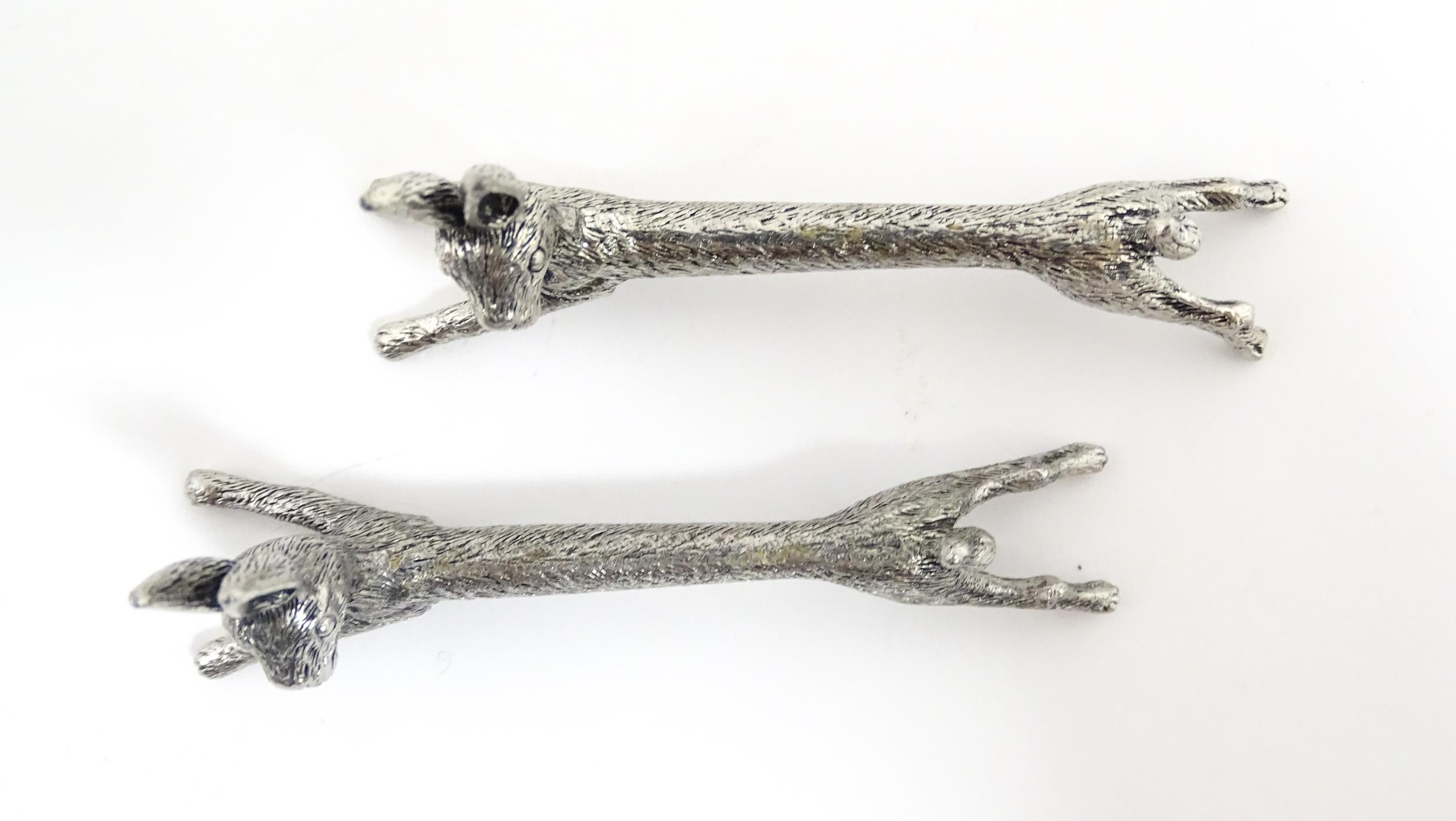 Three pairs of 20thC silver plate novelty knife rests modelled as hares, foxes and boars. Approx. - Image 5 of 15