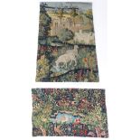 Two 20thC Continental tapestries one depicting sheep grazing with town beyond, the other depicting a