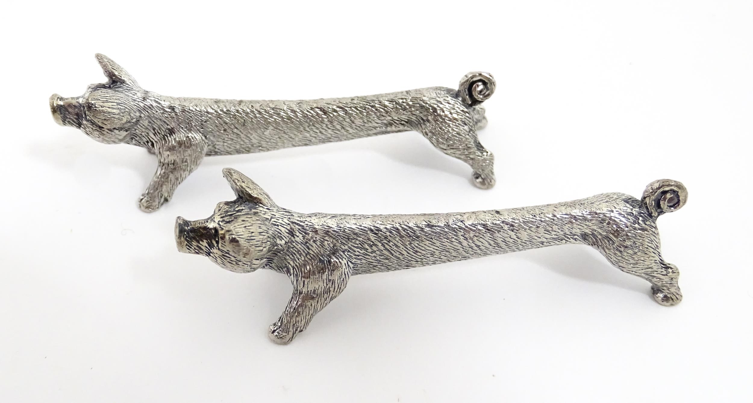 Three pairs of 20thC silver plate novelty knife rests modelled as hares, foxes and boars. Approx. - Image 8 of 15