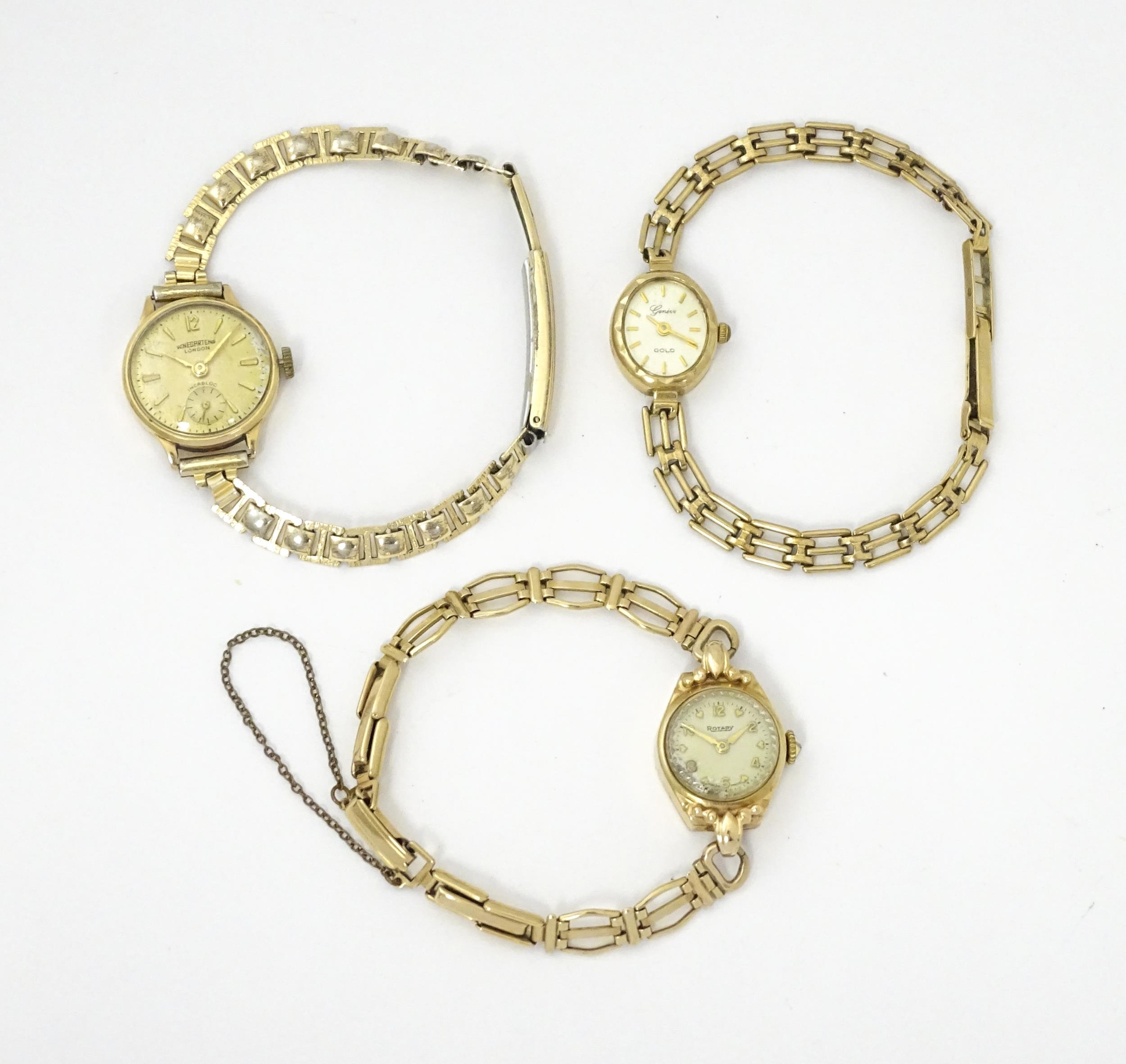 Three various 9ct gold ladies wristwatches, two with 9ct gold bracelet straps. Maker to include - Image 2 of 28