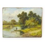 S. J. Clark, 19th century, Oil on canvas, A wooded river landscape with a figure in a punt. Signed