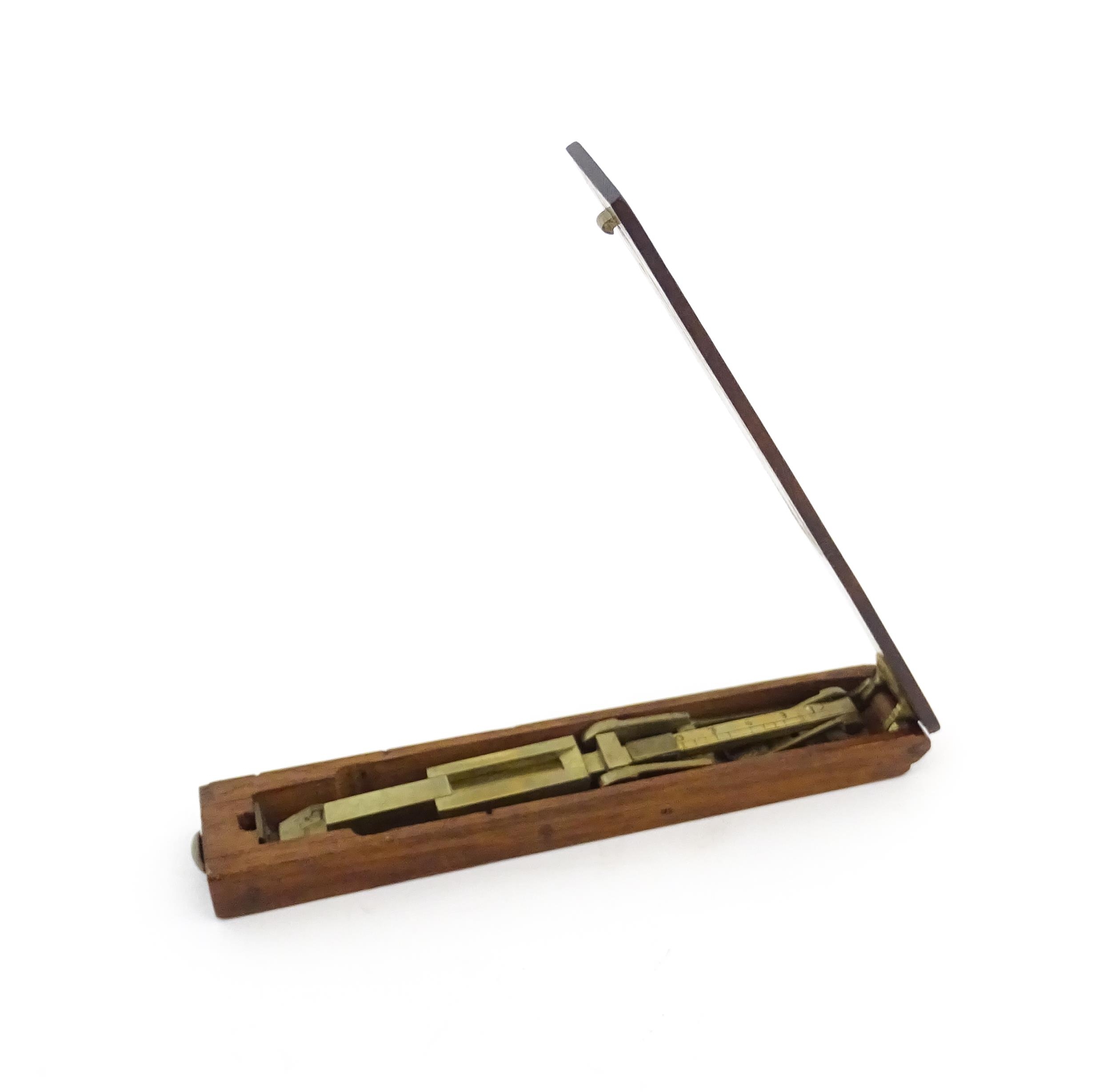 A 19thC mahogany cased brass folding guinea / coin scale. Case approx. 5 1/2" long Please Note - - Image 11 of 11