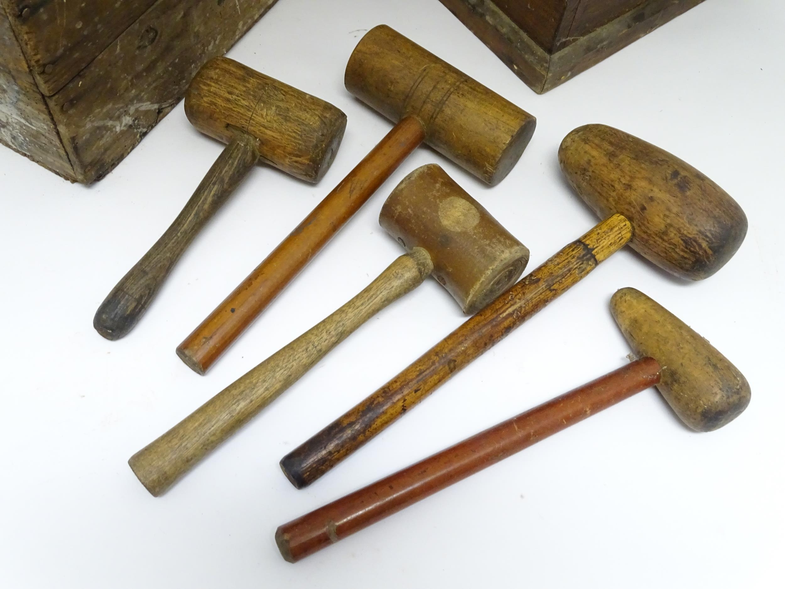 A quantity of assorted mid 20thC tools, to include hand drills, fencing pliers, mallets, - Image 2 of 8