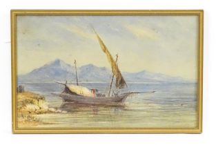 19th century, Italian School, Watercolour, An coastal scene with a fishing boat and fishermen,