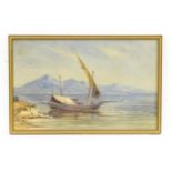 19th century, Italian School, Watercolour, An coastal scene with a fishing boat and fishermen,