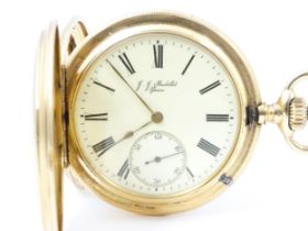 A 14ct gold pocket watch by J. J. Badollet of Geneva, The top wind watch with full hunter case