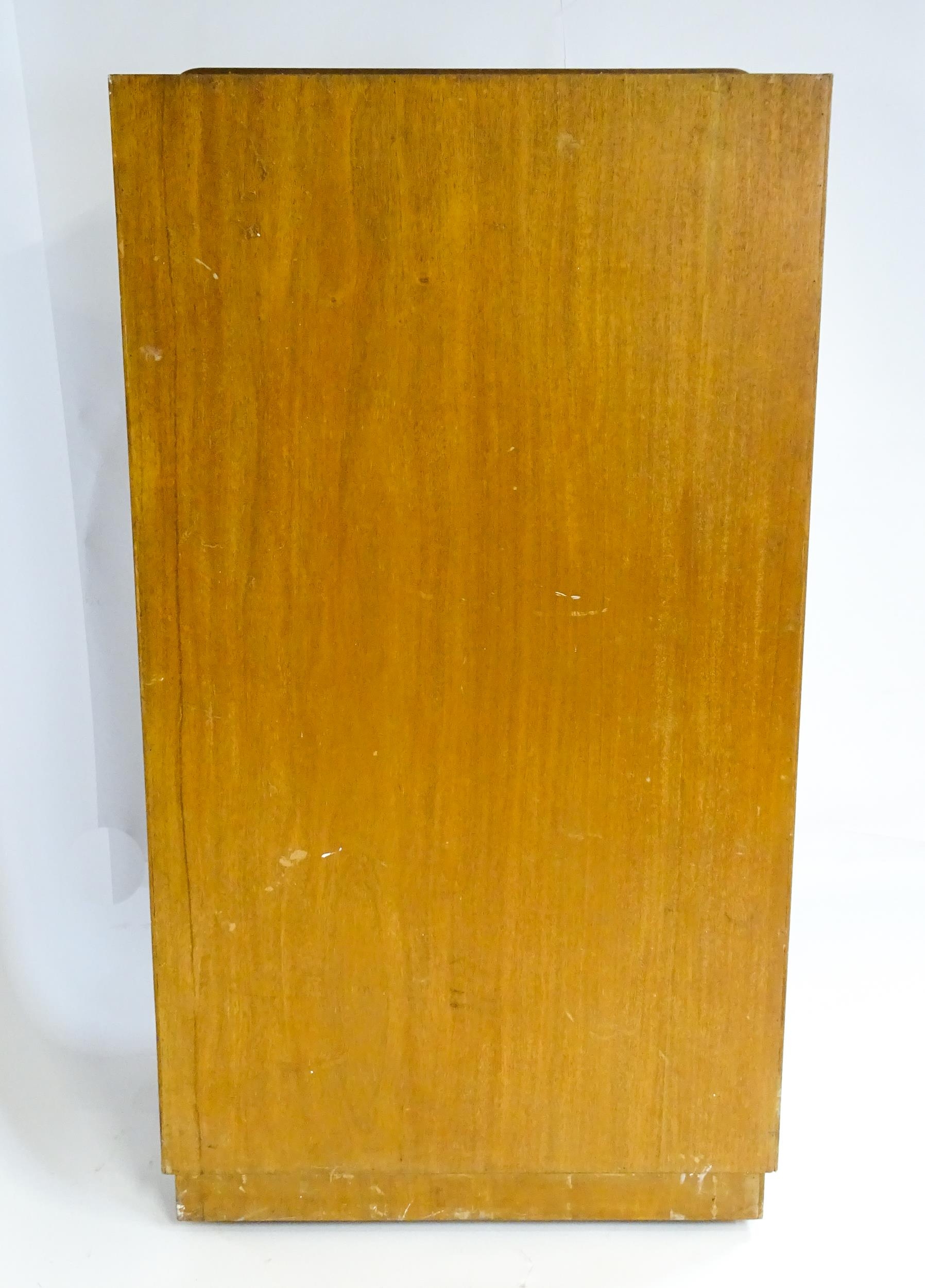 A mid 20thC Art Deco style wardrobe / cupboard with burr walnut veneered doors and shaped handles. - Image 2 of 7