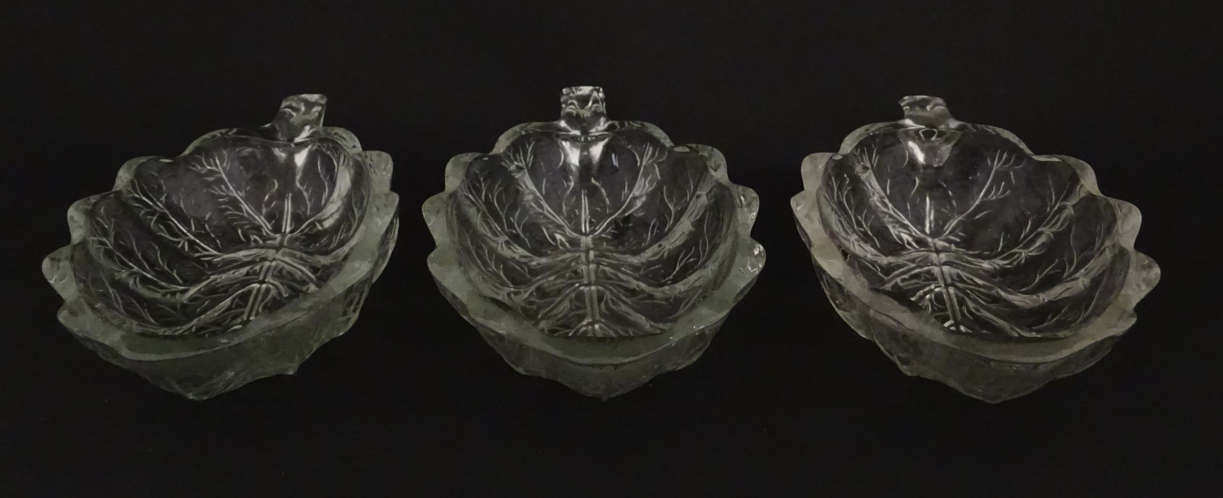 A set of six glass avocado dishes of stylised leaf form. Approx. 7" long Please Note - we do not - Image 12 of 16