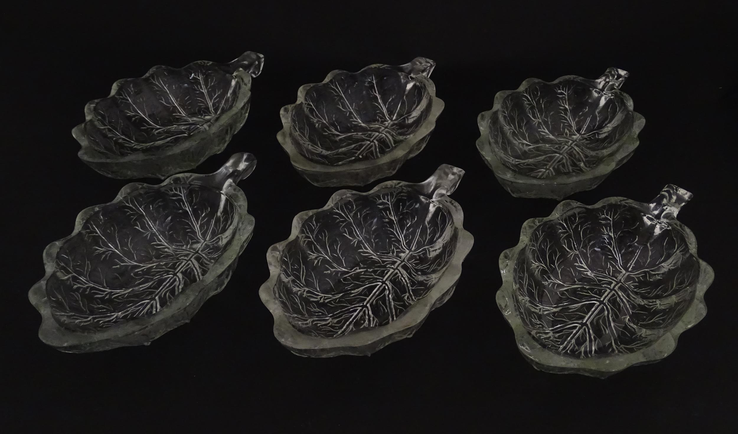 A set of six glass avocado dishes of stylised leaf form. Approx. 7" long Please Note - we do not - Image 4 of 16