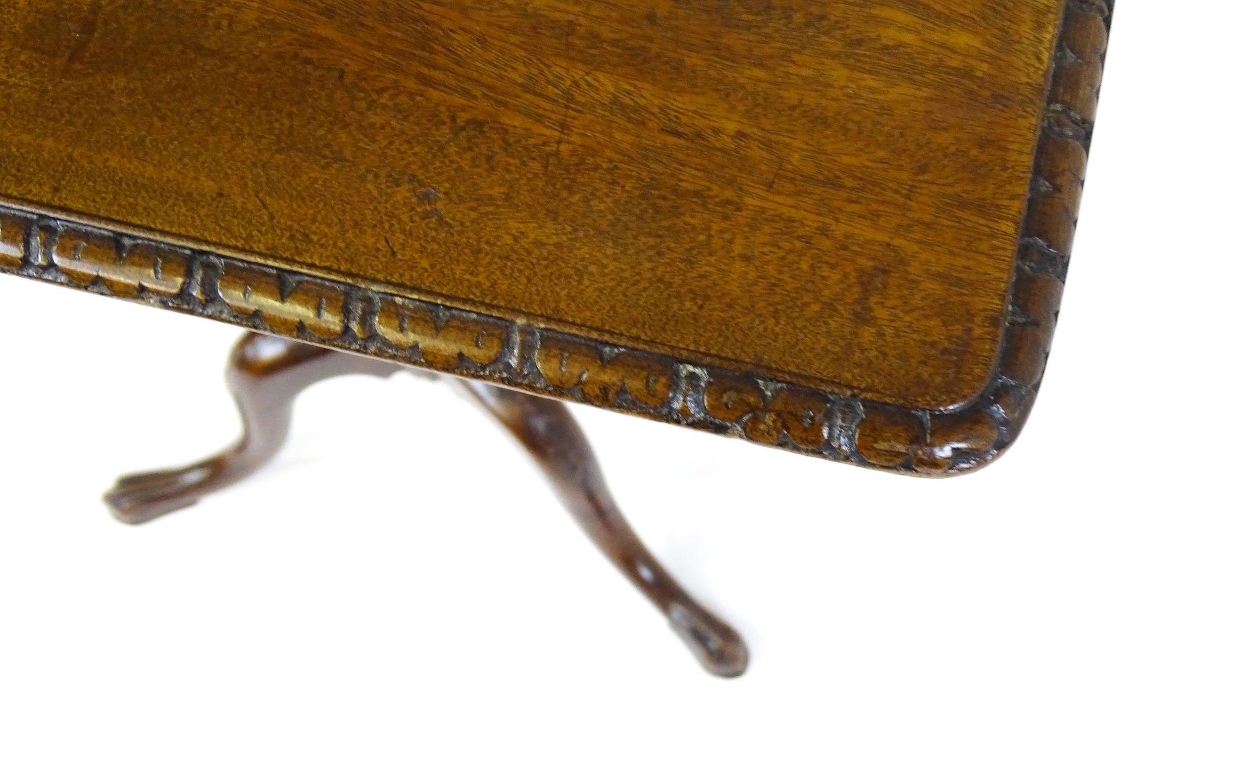 A late 18thC / early 19thC mahogany occasional table with a rectangular top and carved edge above - Image 10 of 12