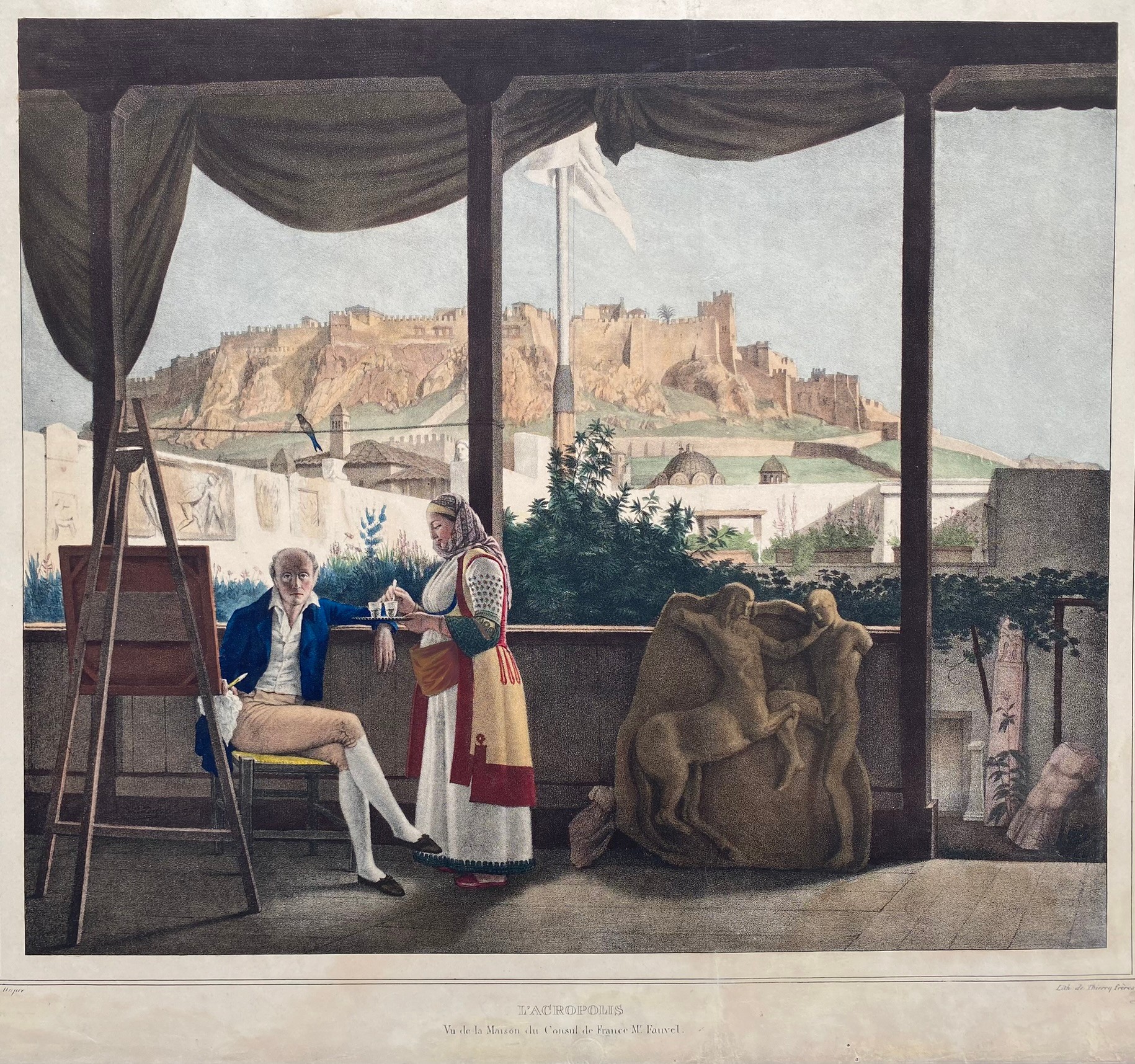 Louis Dupre (1789-1837), Original lithograph hand coloured with watercolour, Titled L'Acropolis Vu - Image 2 of 4