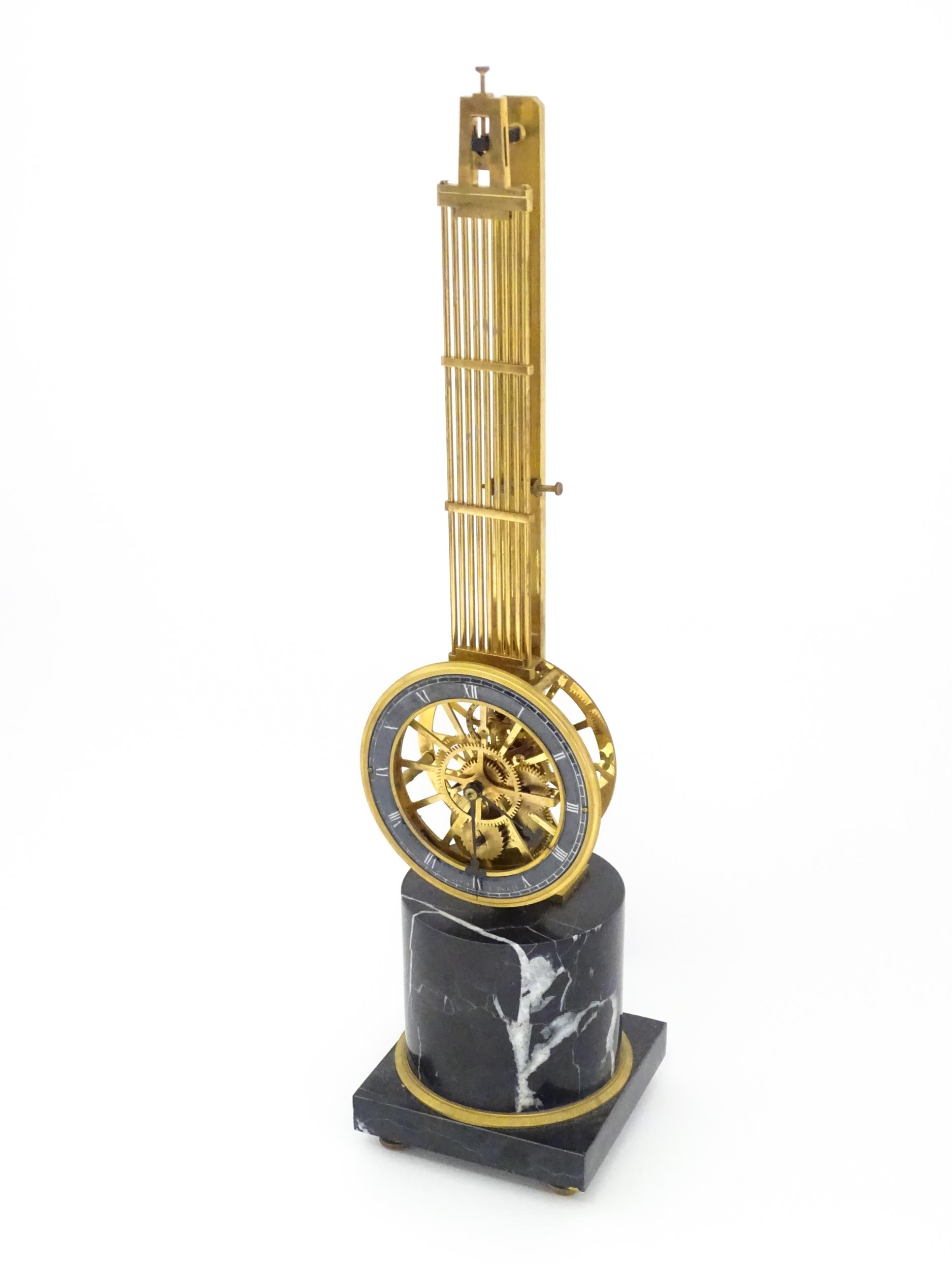 A late 20thC replica of a French swinging pendulum clock / timepiece with skeleton movement, - Image 5 of 8