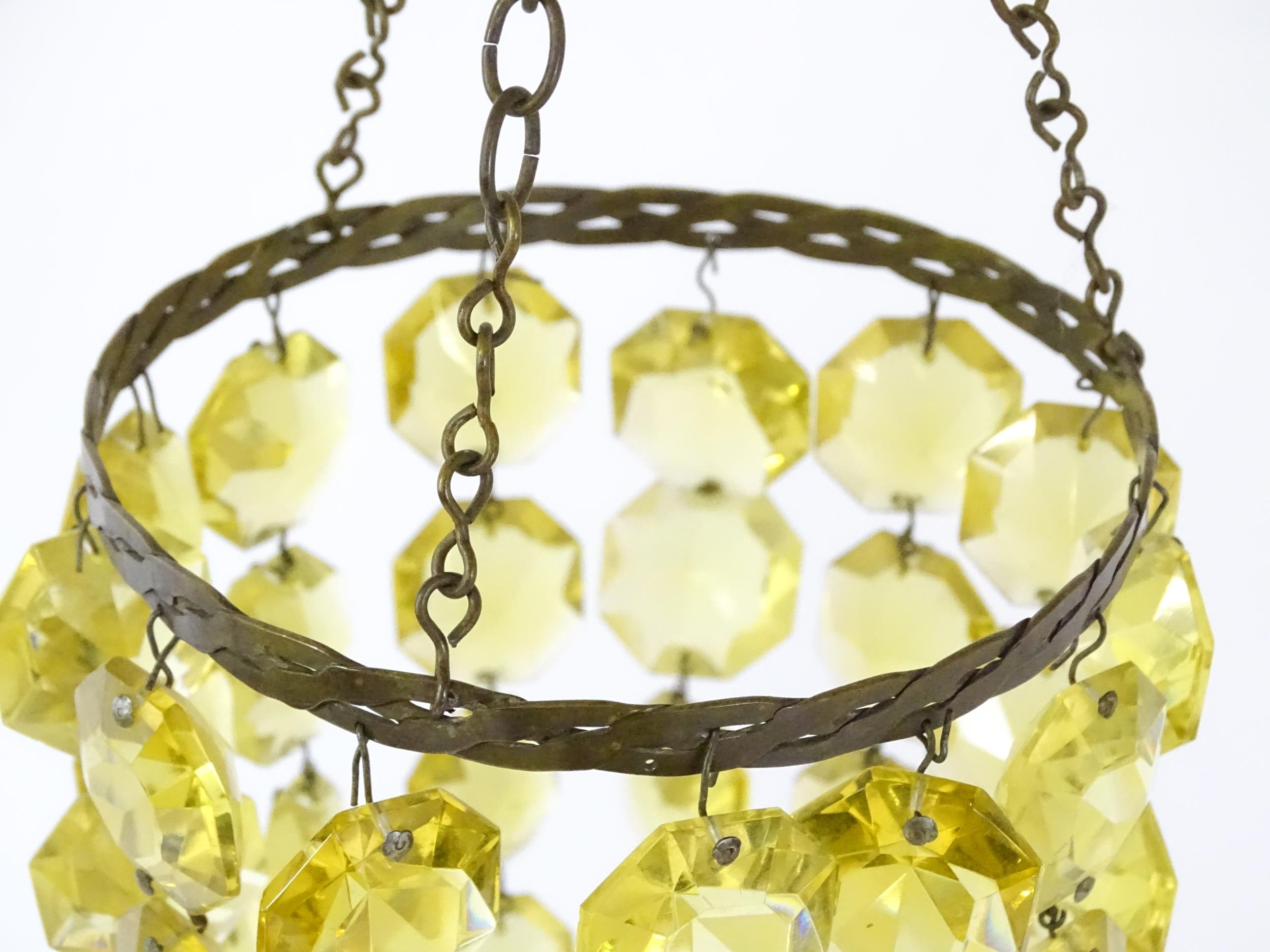 Three assorted pendant bag light shades with lustre drops. Together with a yellow amber glass - Image 12 of 16