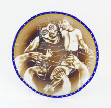 Steven Newell (b. 1948) : A large American art glass dish / figural charger. The wrong hold, with