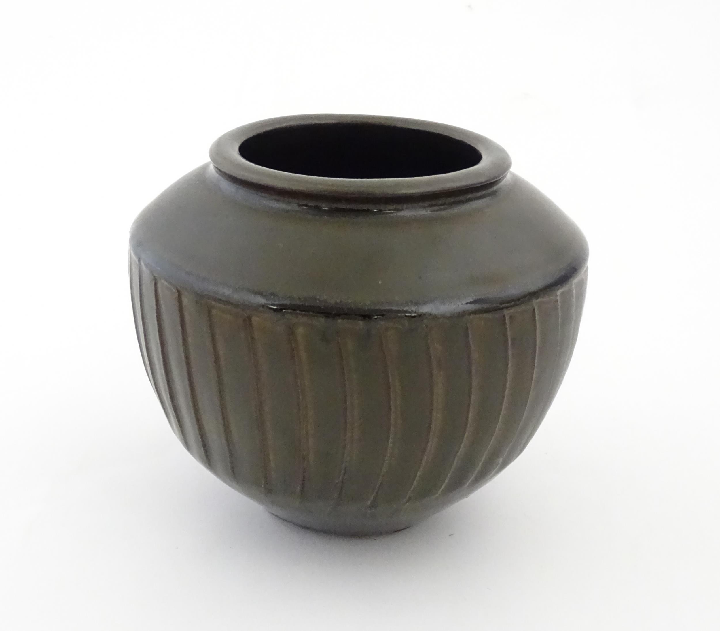 A David Leach studio pottery vase / pot of tapering form with a unique gunmetal glaze commissioned - Image 4 of 18