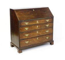 A mid 18thC mahogany bureau with a fall front above four long graduated drawer, the fall front