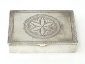 A white metal box with hinged lid. Approx. 3 1/4" wide Please Note - we do not make reference to the