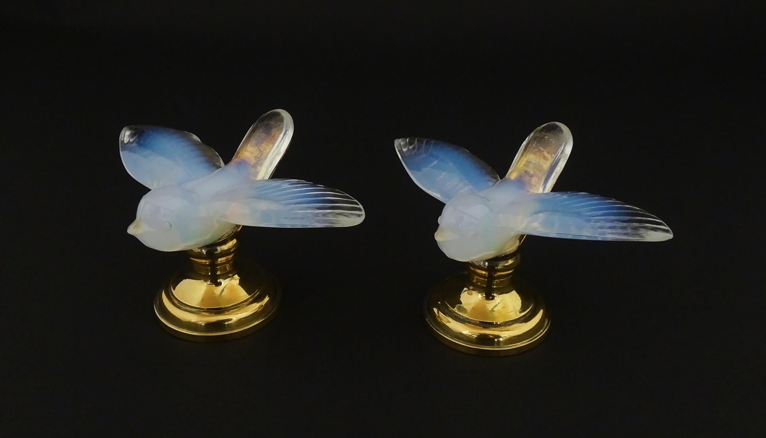 A pair of glass models of swallows raised on French silver gilt stands, stamped Odiot. Approx. 2 1/ - Image 2 of 9