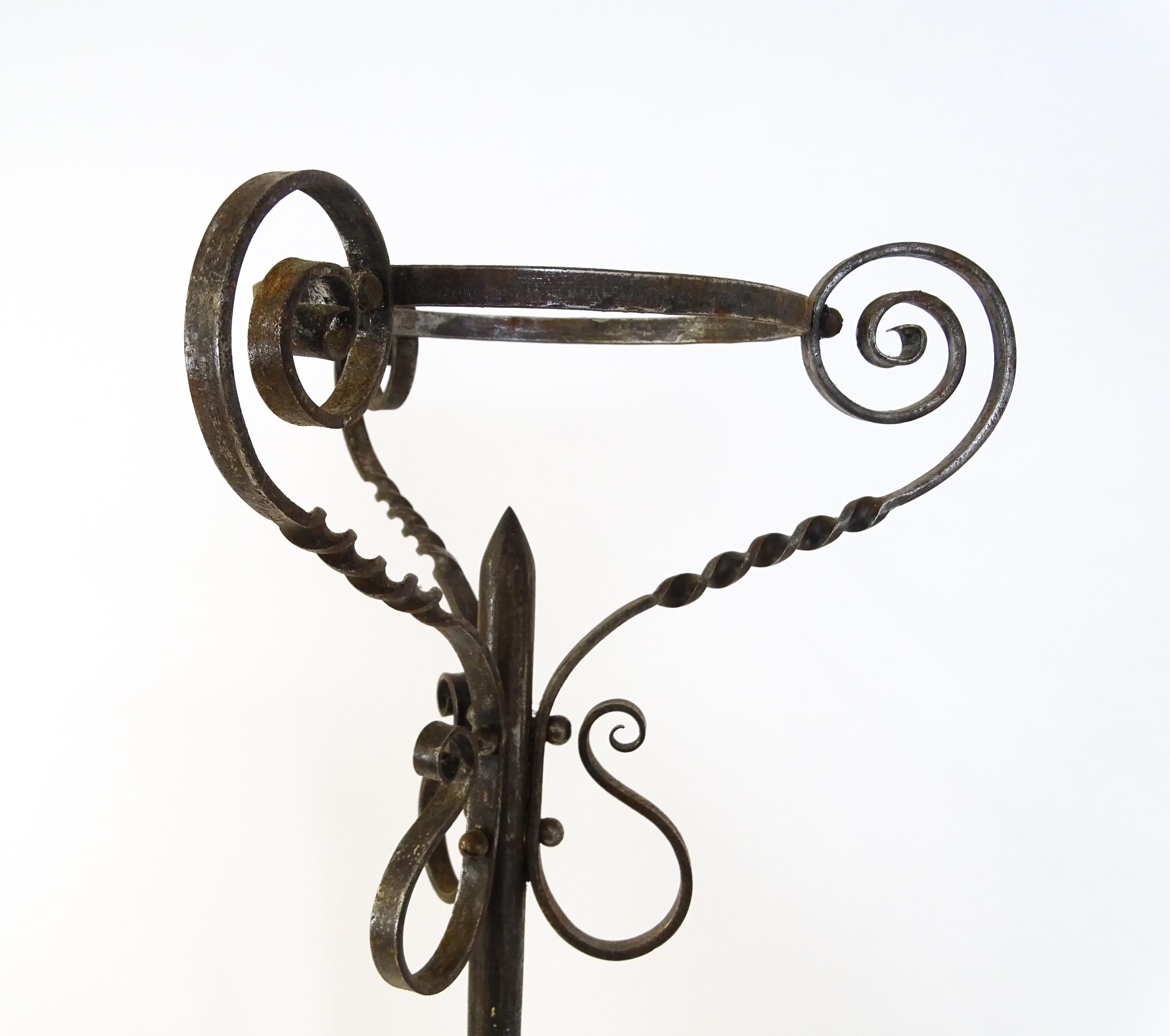 A 20thC standard lamp with triform base and foliate decoration. Together with two wrought iron style - Image 7 of 12