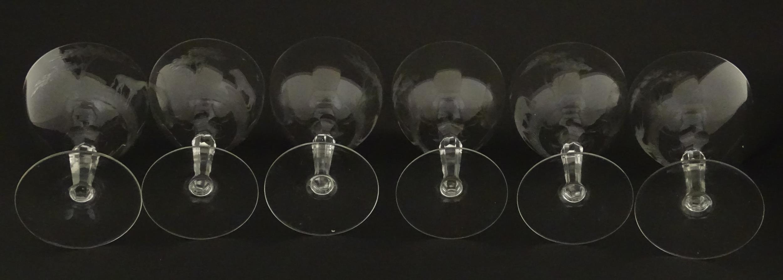 Six Rowland Ward wine glasses with engraved Safari animal detail. Unsigned. Approx. 5 1/2" high ( - Image 2 of 15