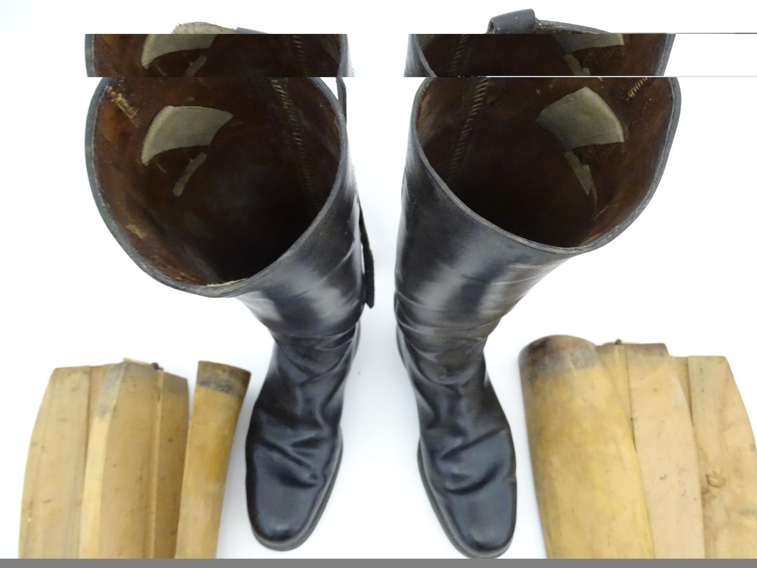 An early 20thC pair of black leather riding boots with trees, approx size 10 (2) Please Note - we do - Image 10 of 10