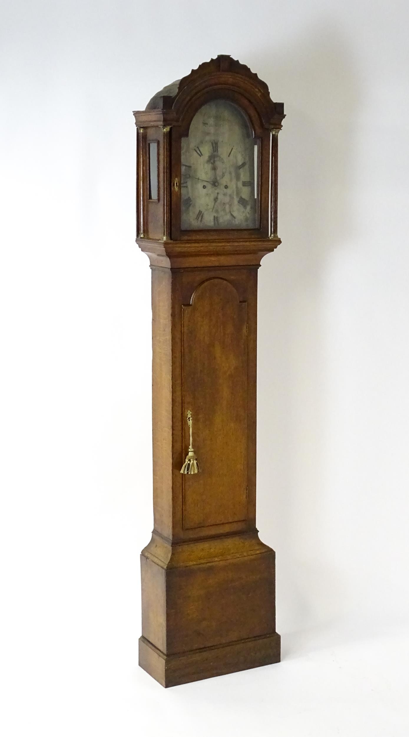 William Cater - Salisbury : A 19thC oak cased 8 day longcase clock, with brass dial, signed to the