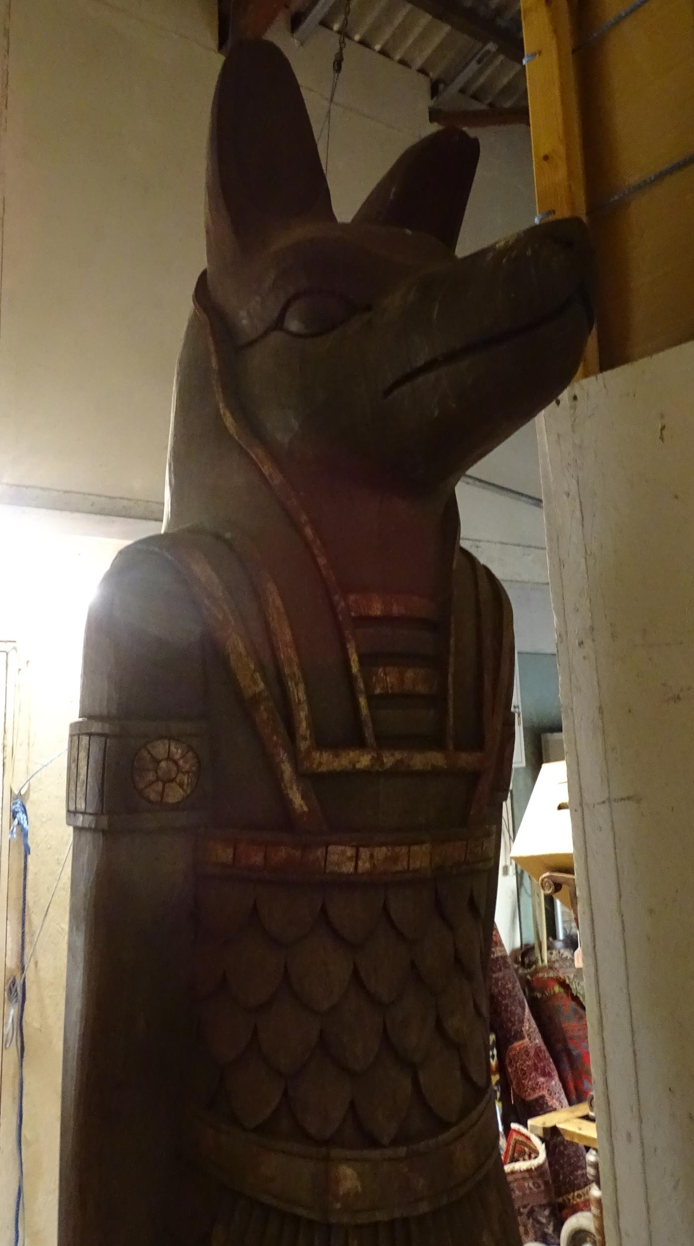 A pair of very large 20thC carved wooden standing Anubis / Ancient Egyptian dog god statues with - Image 28 of 52