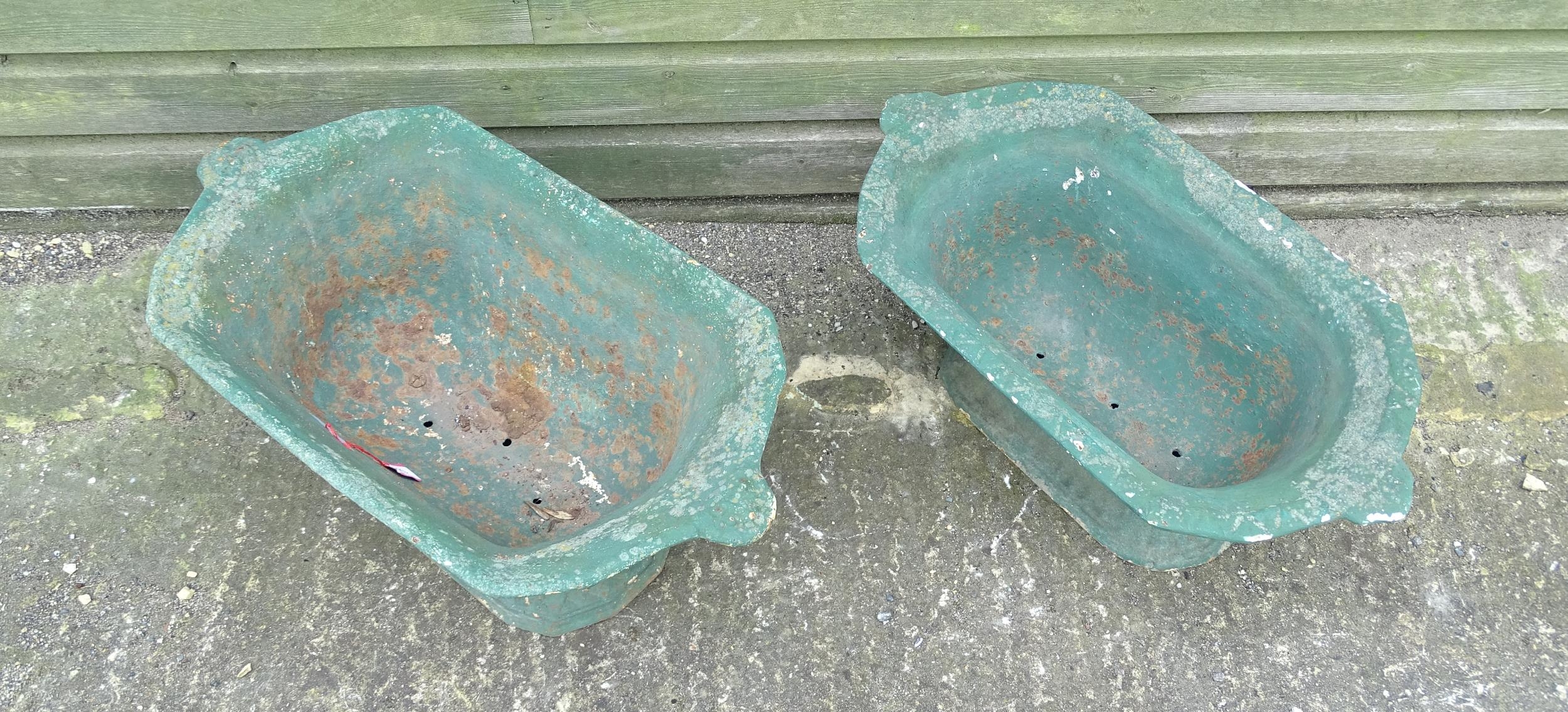Two early 20thC cast iron pedestal planters / urns, one with relief detail. Approx. 26" wide x 10" - Image 5 of 8