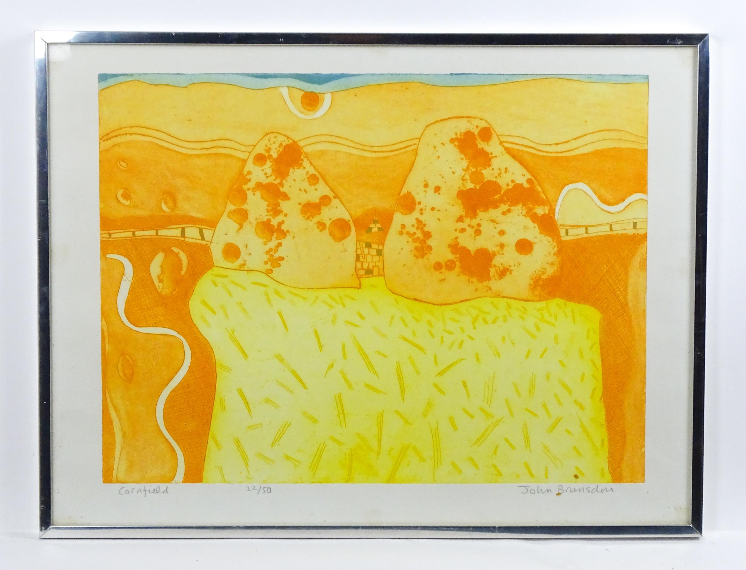 John Brunsdon (1933-2014), Limited edition etching with aquatint, Cornfield. Signed, titled and