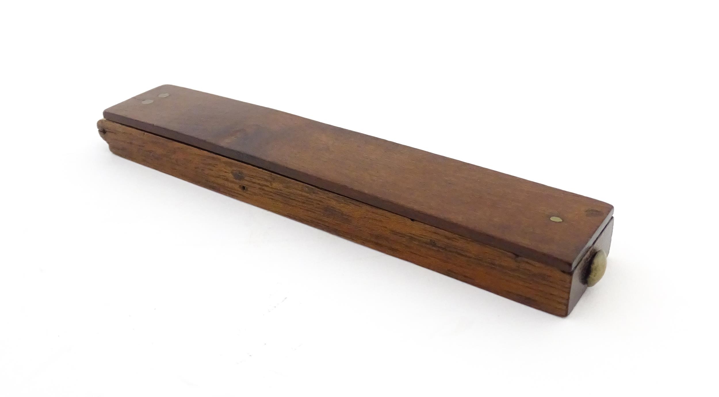 A 19thC mahogany cased brass folding guinea / coin scale. Case approx. 5 1/2" long Please Note - - Image 4 of 11