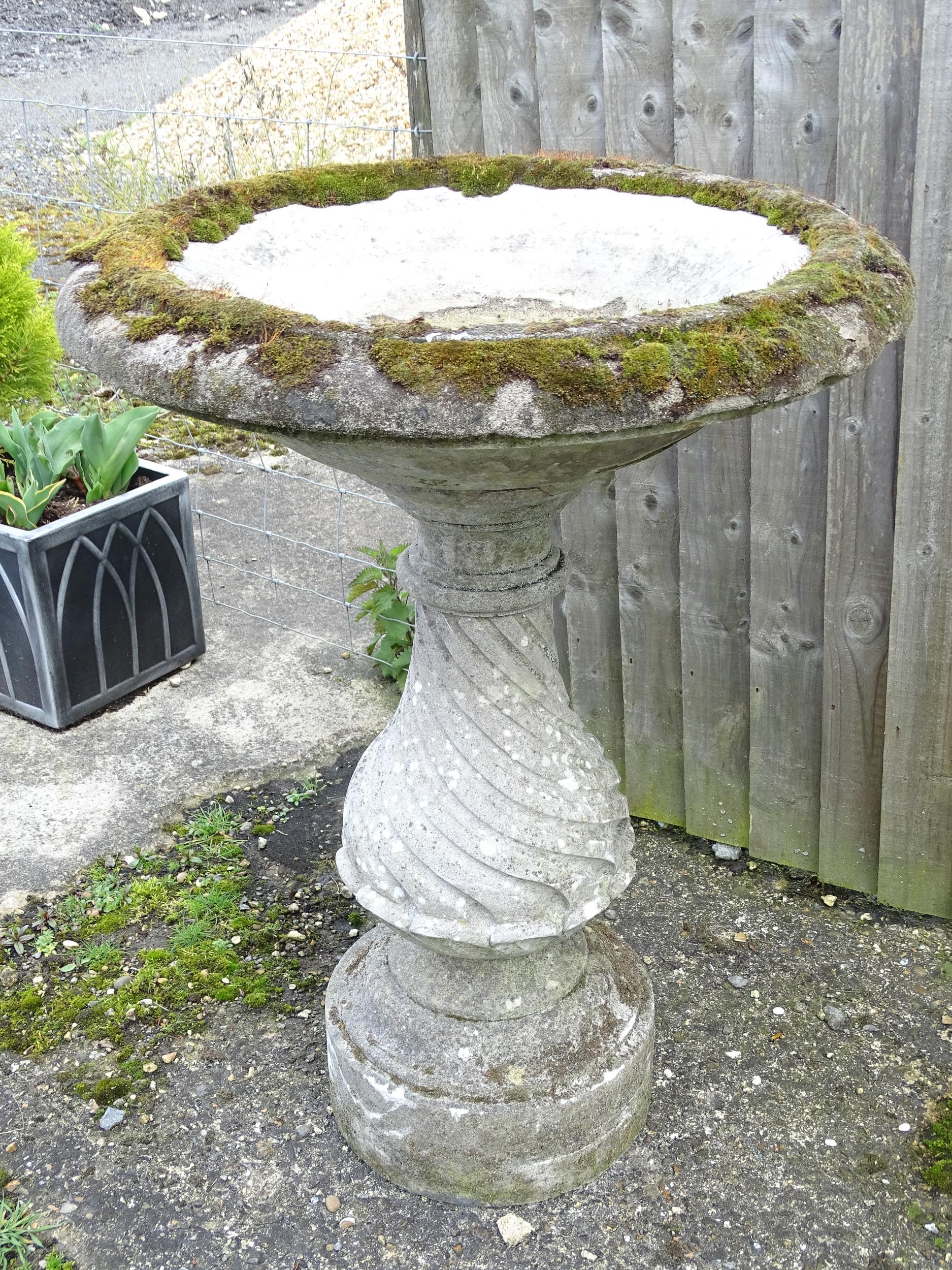 Garden & Architectural : a reconstituted stone bird bath, with figural column, standing approx 37" - Image 3 of 6