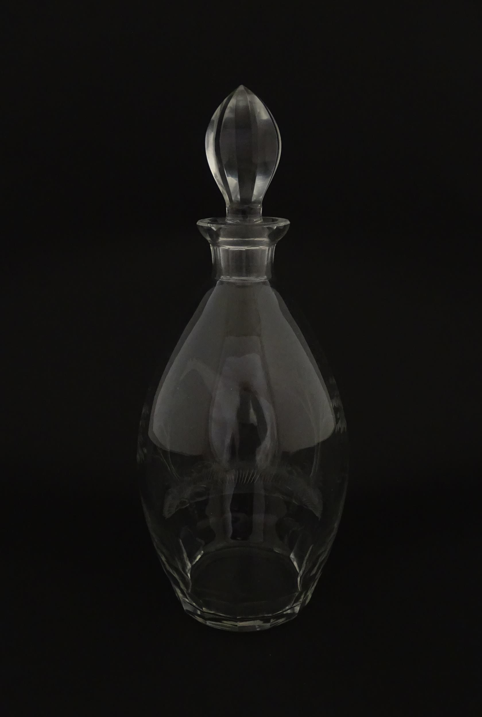 A Rowland Ward glass decanter with engraved Safari animal detail. Unsigned Approx. 11 1/4" high - Image 7 of 10