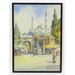 Jozef Pawlikiewicz (1864-1955), Watercolour, An Istanbul street scene with figures and a mosque