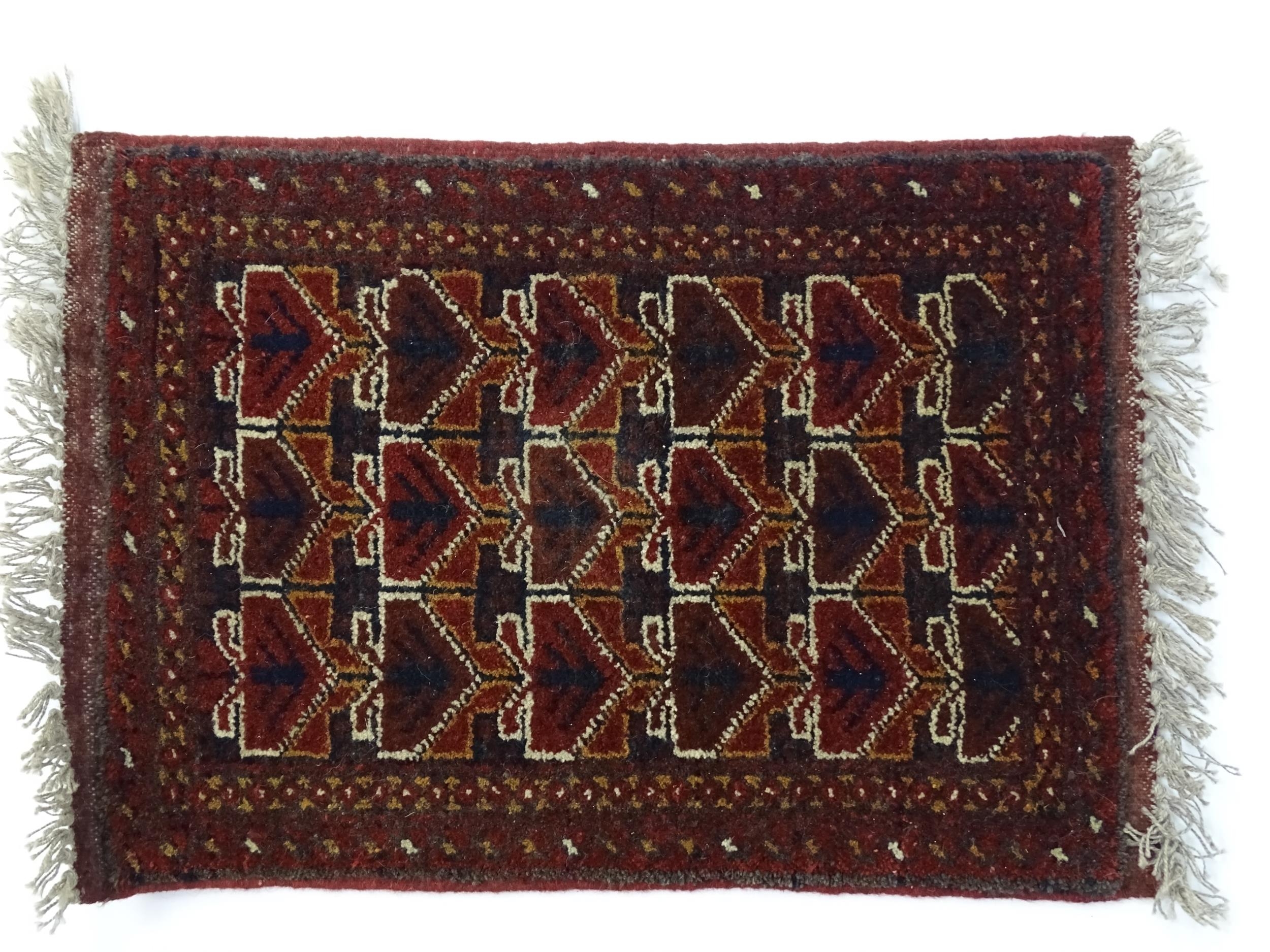Carpets / Rugs: Two small rugs, one with burgundy ground with repeating motifs, the other with - Image 4 of 6