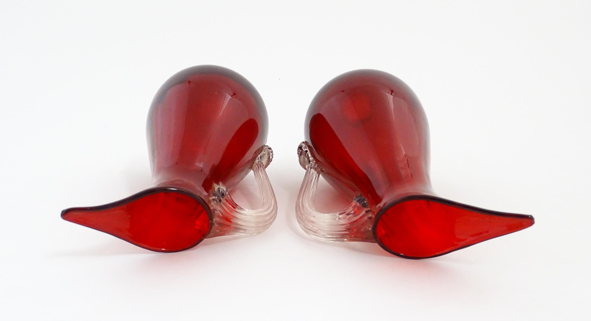 Two Whitefriars ruby glass jugs. Together with a studio glass bowl with controlled bubble detail . - Image 9 of 14