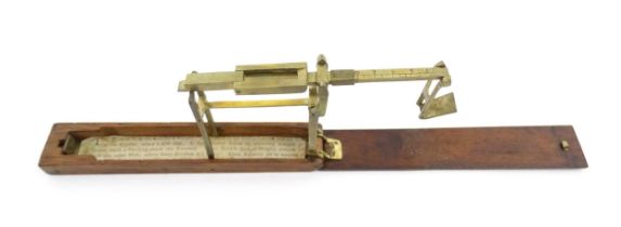 A 19thC mahogany cased brass folding guinea / coin scale. Case approx. 5 1/2" long Please Note -