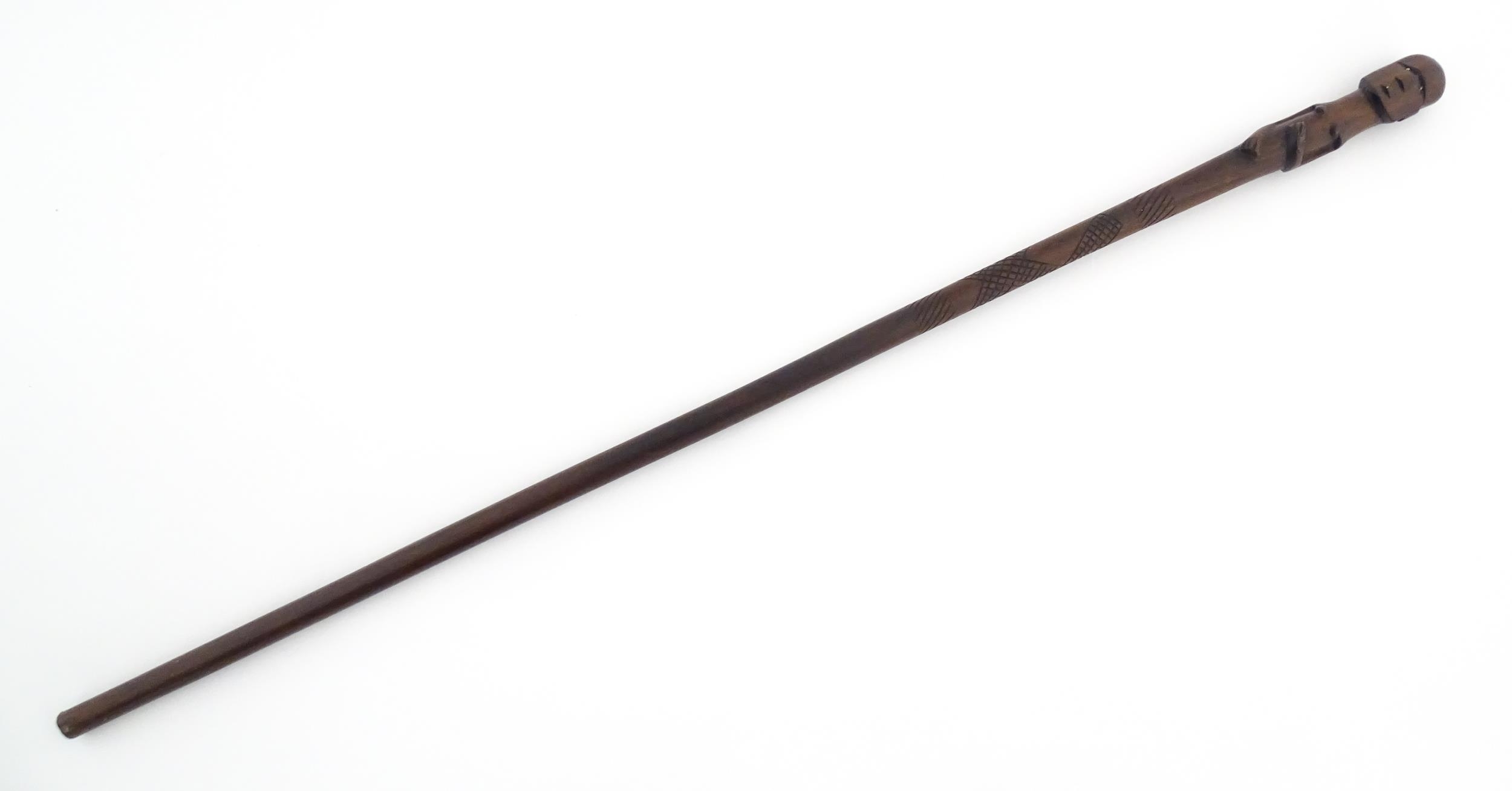 Ethnographic / Native / Tribal : An Australian Aboriginal hardwood walking stick / cane with cross