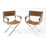 A pair of Alessandro Albrizzi designed directors chairs with chrome frames and suede upholstery