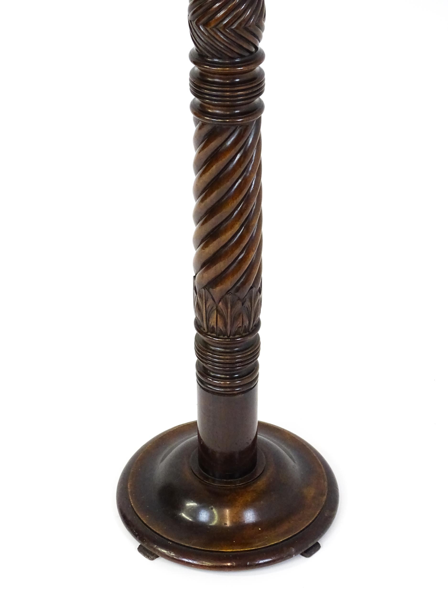 A Victorian mahogany torchiere / jardinière stand with a twist turned pedestal with carved - Image 5 of 7